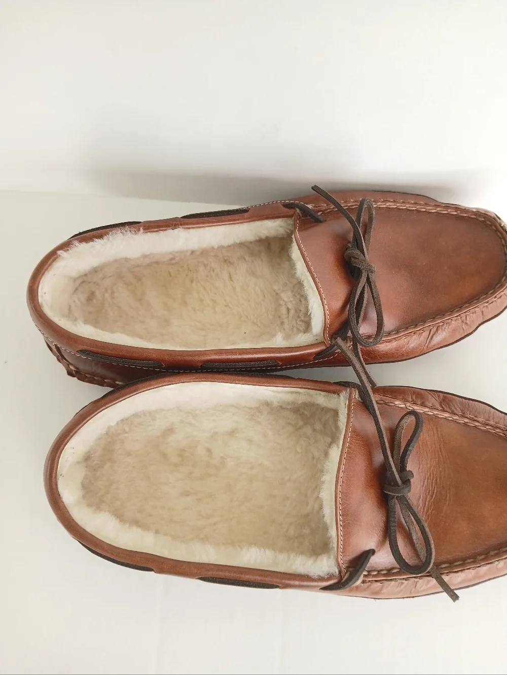 L.L. Bean Double Sole Leather Moccasin Slippers Shearling Lined